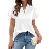 imagePRETTYGARDEN Womens 2026 Summer Satin Blouses Dressy Casual Ruffle Cap Sleeve V Neck Business Work Cute Tops Spring OutfitsWhite