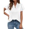 imagePRETTYGARDEN Womens 2026 Summer Satin Blouses Dressy Casual Ruffle Cap Sleeve V Neck Business Work Cute Tops Spring OutfitsWhite