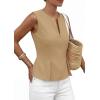 imagePRETTYGARDEN Womens 2026 Summer Vest Tops Business Casual Going Out Outfits Sleeveless Zip Up Dressy Tank Top Suit WaistcoatKhaki