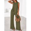 imagePRETTYGARDEN Womens 2026 Two Piece Matching Lounge Sets Asymmetrical Split Tank Tops Wide Leg Pants Summer Outfits TracksuitArmy Green