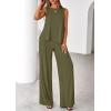 imagePRETTYGARDEN Womens 2026 Two Piece Matching Lounge Sets Asymmetrical Split Tank Tops Wide Leg Pants Summer Outfits TracksuitArmy Green