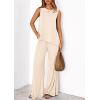 imagePRETTYGARDEN Womens 2026 Two Piece Matching Lounge Sets Asymmetrical Split Tank Tops Wide Leg Pants Summer Outfits TracksuitBeige