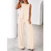 imagePRETTYGARDEN Womens 2026 Two Piece Matching Lounge Sets Asymmetrical Split Tank Tops Wide Leg Pants Summer Outfits TracksuitBeige