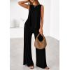 imagePRETTYGARDEN Womens 2026 Two Piece Matching Lounge Sets Asymmetrical Split Tank Tops Wide Leg Pants Summer Outfits TracksuitBlack