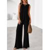 imagePRETTYGARDEN Womens 2026 Two Piece Matching Lounge Sets Asymmetrical Split Tank Tops Wide Leg Pants Summer Outfits TracksuitBlack