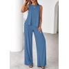 imagePRETTYGARDEN Womens 2026 Two Piece Matching Lounge Sets Asymmetrical Split Tank Tops Wide Leg Pants Summer Outfits TracksuitBlue