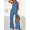 imagePRETTYGARDEN Womens 2026 Two Piece Matching Lounge Sets Asymmetrical Split Tank Tops Wide Leg Pants Summer Outfits TracksuitBlue