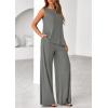 imagePRETTYGARDEN Womens 2026 Two Piece Matching Lounge Sets Asymmetrical Split Tank Tops Wide Leg Pants Summer Outfits TracksuitGrey