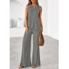 imagePRETTYGARDEN Womens 2026 Two Piece Matching Lounge Sets Asymmetrical Split Tank Tops Wide Leg Pants Summer Outfits TracksuitGrey