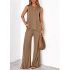 imagePRETTYGARDEN Womens 2026 Two Piece Matching Lounge Sets Asymmetrical Split Tank Tops Wide Leg Pants Summer Outfits TracksuitKhaki