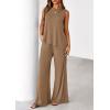 imagePRETTYGARDEN Womens 2026 Two Piece Matching Lounge Sets Asymmetrical Split Tank Tops Wide Leg Pants Summer Outfits TracksuitKhaki