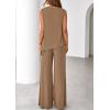 imagePRETTYGARDEN Womens 2026 Two Piece Matching Lounge Sets Asymmetrical Split Tank Tops Wide Leg Pants Summer Outfits TracksuitKhaki