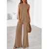 imagePRETTYGARDEN Womens 2026 Two Piece Matching Lounge Sets Asymmetrical Split Tank Tops Wide Leg Pants Summer Outfits TracksuitKhaki