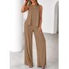 imagePRETTYGARDEN Womens 2026 Two Piece Matching Lounge Sets Asymmetrical Split Tank Tops Wide Leg Pants Summer Outfits TracksuitKhaki