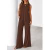 imagePRETTYGARDEN Womens 2026 Two Piece Matching Lounge Sets Asymmetrical Split Tank Tops Wide Leg Pants Summer Outfits TracksuitLight Coffee