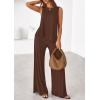 imagePRETTYGARDEN Womens 2026 Two Piece Matching Lounge Sets Asymmetrical Split Tank Tops Wide Leg Pants Summer Outfits TracksuitLight Coffee