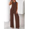 imagePRETTYGARDEN Womens 2026 Two Piece Matching Lounge Sets Asymmetrical Split Tank Tops Wide Leg Pants Summer Outfits TracksuitLight Coffee