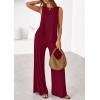 imagePRETTYGARDEN Womens 2026 Two Piece Matching Lounge Sets Asymmetrical Split Tank Tops Wide Leg Pants Summer Outfits TracksuitWine Red