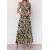 imagePRETTYGARDEN Womens Boho Floral Maxi Dress 2026 Summer Smocked V Neck Ruffle Sleeve Spring Flowy Beach Vacation SundressesBlack