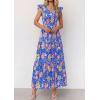 imagePRETTYGARDEN Womens Boho Floral Maxi Dress 2026 Summer Smocked V Neck Ruffle Sleeve Spring Flowy Beach Vacation SundressesBlue