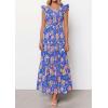 imagePRETTYGARDEN Womens Boho Floral Maxi Dress 2026 Summer Smocked V Neck Ruffle Sleeve Spring Flowy Beach Vacation SundressesBlue