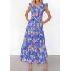 imagePRETTYGARDEN Womens Boho Floral Maxi Dress 2026 Summer Smocked V Neck Ruffle Sleeve Spring Flowy Beach Vacation SundressesBlue
