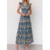 imagePRETTYGARDEN Womens Boho Floral Maxi Dress 2026 Summer Smocked V Neck Ruffle Sleeve Spring Flowy Beach Vacation SundressesBlue Floral