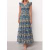 imagePRETTYGARDEN Womens Boho Floral Maxi Dress 2026 Summer Smocked V Neck Ruffle Sleeve Spring Flowy Beach Vacation SundressesBlue Floral