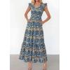 imagePRETTYGARDEN Womens Boho Floral Maxi Dress 2026 Summer Smocked V Neck Ruffle Sleeve Spring Flowy Beach Vacation SundressesBlue Floral