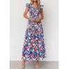 imagePRETTYGARDEN Womens Boho Floral Maxi Dress 2026 Summer Smocked V Neck Ruffle Sleeve Spring Flowy Beach Vacation SundressesBlue Multicolored Floral