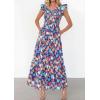 imagePRETTYGARDEN Womens Boho Floral Maxi Dress 2026 Summer Smocked V Neck Ruffle Sleeve Spring Flowy Beach Vacation SundressesBlue Multicolored Floral