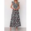 imagePRETTYGARDEN Womens Boho Floral Maxi Dress 2026 Summer Smocked V Neck Ruffle Sleeve Spring Flowy Beach Vacation SundressesBrown Blue Floral