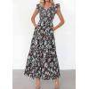 imagePRETTYGARDEN Womens Boho Floral Maxi Dress 2026 Summer Smocked V Neck Ruffle Sleeve Spring Flowy Beach Vacation SundressesBrown Blue Floral