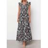 imagePRETTYGARDEN Womens Boho Floral Maxi Dress 2026 Summer Smocked V Neck Ruffle Sleeve Spring Flowy Beach Vacation SundressesBrown Blue Floral