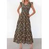 imagePRETTYGARDEN Womens Boho Floral Maxi Dress 2026 Summer Smocked V Neck Ruffle Sleeve Spring Flowy Beach Vacation SundressesBrown Pink Floral