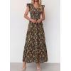 imagePRETTYGARDEN Womens Boho Floral Maxi Dress 2026 Summer Smocked V Neck Ruffle Sleeve Spring Flowy Beach Vacation SundressesBrown Pink Floral