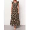 imagePRETTYGARDEN Womens Boho Floral Maxi Dress 2026 Summer Smocked V Neck Ruffle Sleeve Spring Flowy Beach Vacation SundressesBrown Pink Floral