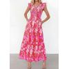 imagePRETTYGARDEN Womens Boho Floral Maxi Dress 2026 Summer Smocked V Neck Ruffle Sleeve Spring Flowy Beach Vacation SundressesRose Red