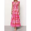 imagePRETTYGARDEN Womens Boho Floral Maxi Dress 2026 Summer Smocked V Neck Ruffle Sleeve Spring Flowy Beach Vacation SundressesRose Red