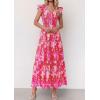 imagePRETTYGARDEN Womens Boho Floral Maxi Dress 2026 Summer Smocked V Neck Ruffle Sleeve Spring Flowy Beach Vacation SundressesRose Red