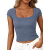 imagePRETTYGARDEN Womens Cap Sleeve T Shirts 2026 Square Neck Basic Tees Slim Fit Ribbed Knit Spring Going Out Tops Summer ClothesBlue Grey