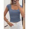 imagePRETTYGARDEN Womens Cap Sleeve T Shirts 2026 Square Neck Basic Tees Slim Fit Ribbed Knit Spring Going Out Tops Summer ClothesBlue Grey