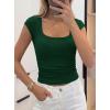 imagePRETTYGARDEN Womens Cap Sleeve T Shirts 2026 Square Neck Basic Tees Slim Fit Ribbed Knit Spring Going Out Tops Summer ClothesDark Green