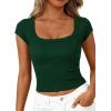imagePRETTYGARDEN Womens Cap Sleeve T Shirts 2026 Square Neck Basic Tees Slim Fit Ribbed Knit Spring Going Out Tops Summer ClothesDark Green