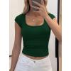 imagePRETTYGARDEN Womens Cap Sleeve T Shirts 2026 Square Neck Basic Tees Slim Fit Ribbed Knit Spring Going Out Tops Summer ClothesDark Green
