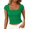 imagePRETTYGARDEN Womens Cap Sleeve T Shirts 2026 Square Neck Basic Tees Slim Fit Ribbed Knit Spring Going Out Tops Summer ClothesGreen