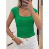 imagePRETTYGARDEN Womens Cap Sleeve T Shirts 2026 Square Neck Basic Tees Slim Fit Ribbed Knit Spring Going Out Tops Summer ClothesGreen
