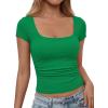 imagePRETTYGARDEN Womens Cap Sleeve T Shirts 2026 Square Neck Basic Tees Slim Fit Ribbed Knit Spring Going Out Tops Summer ClothesGreen