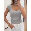 imagePRETTYGARDEN Womens Cap Sleeve T Shirts 2026 Square Neck Basic Tees Slim Fit Ribbed Knit Spring Going Out Tops Summer ClothesGrey