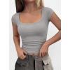 imagePRETTYGARDEN Womens Cap Sleeve T Shirts 2026 Square Neck Basic Tees Slim Fit Ribbed Knit Spring Going Out Tops Summer ClothesGrey